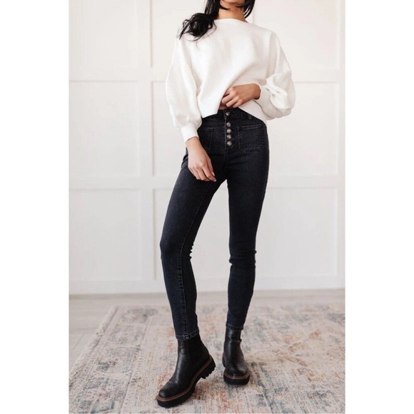 Oat New York Denim - Oat New York High Rise Sailor Skinny Jeans in Color Black Forest